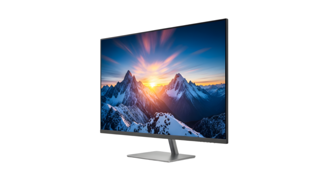 Modern Computer Monitor Displaying Mountain Scene