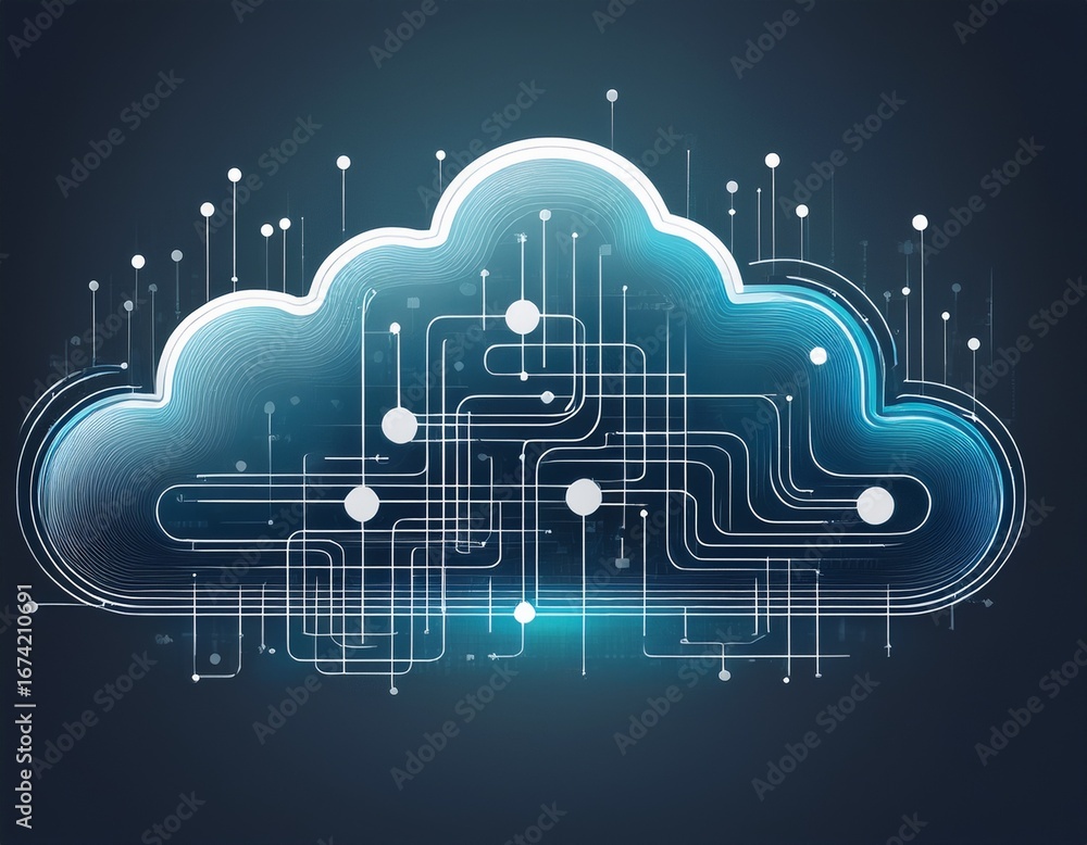 Aufkleber modern cloud design with connected nodes and minimalist style for tech collaboration