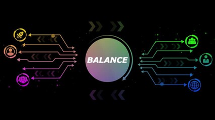 Business Growth Strategy Teamwork Global Connection Balance Concept Flowchart Arrows Icons Dark Background - Powered by Adobe