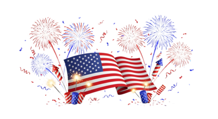 Patriotic Celebration with American Flag and Fireworks