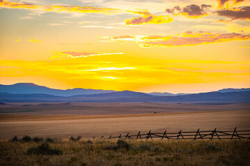 Montana Mountains Across Valley Plains at Sunset