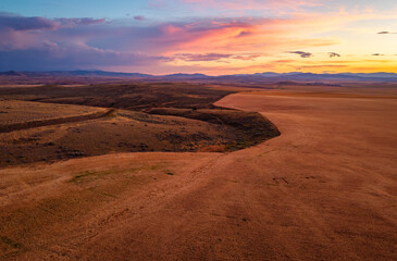 Aerial Sunset over Montana Prairies