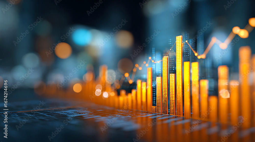 Aufkleber abstract financial data visualization with rising bar graph and glowing lights