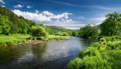 lush river landscape with greenery