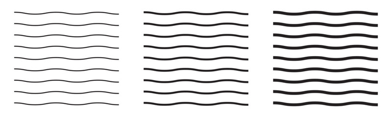 Wave line and wavy zigzag pattern lines. Vector black underlines, smooth end squiggly horizontal curvy squiggles on white background.