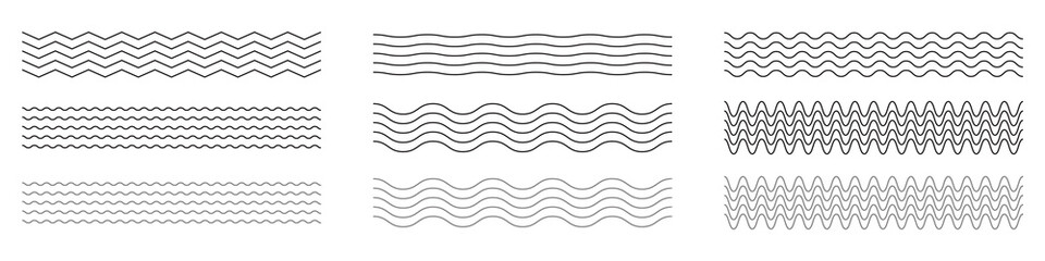Waves line set. Wave ornament pattern. zigzag and wavy horizontal editable underline. Wave thin line background.