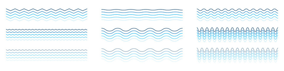 Waves line set. Wave ornament pattern. zigzag and wavy horizontal editable underline. Wave thin line background.