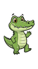 Fototapeta premium Smiling crocodile waves cheerfully. Cartoon alligator character, friendly, reptile, wildlife, cheerful, happy, mascot.