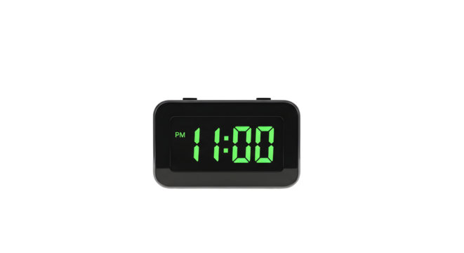 Digital Clock Displaying 11 PM on Black Background
