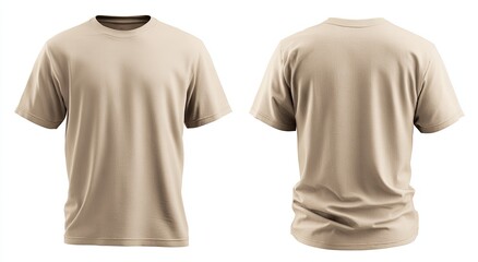 Front and back view of a light beige t-shirt mockup