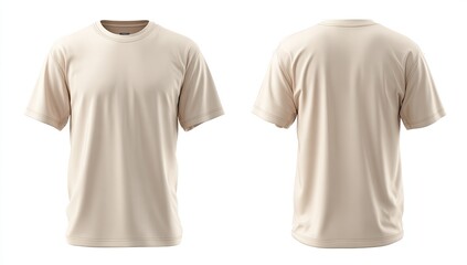 Beige blank t-shirt, front and back view