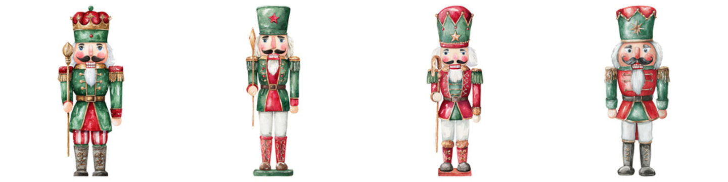 Festive christmas nutcracker soldier clipart watercolor decor wintertime invitation with holly design isolated artwork