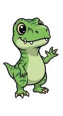 Friendly cartoon dinosaur waves. Cute prehistoric character, cartoon animal, greeting, friendly, illustration