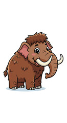 Fototapeta premium Cartoon mammoth smiles with tusks. Prehistoric, ice age animal, extinct, cute, illustration, drawing, wildlife