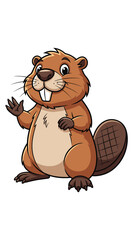 Fototapeta premium Friendly beaver waves hello. Cute cartoon animal character. Wildlife, mammal, nature, greeting, rodent