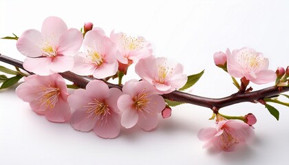 Fototapeta premium pink blossoms branch spring bloom white background nature