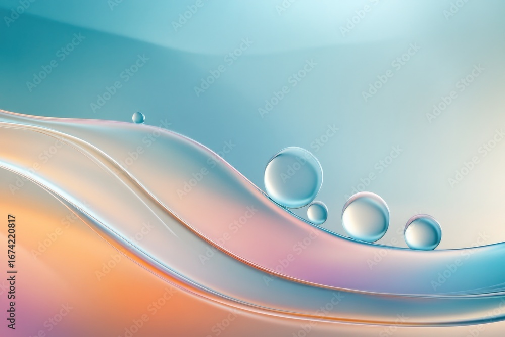 Poster soft flowing shapes blend with gentle bubbles, creating serene a