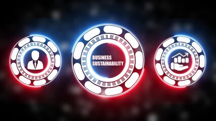 A  BUSINESS SUSTAINABILITY concept on a futuristic ,Blue wave digital data flow. Seamless loop technology network background concept. - Powered by Adobe