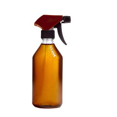 Amber Glass Spray Bottle: A detailed shot of an amber glass spray bottle, highlighting its classic design. Perfect for showcasing product packaging or concepts related to cleaning, liquids.