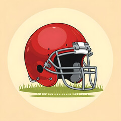 Fototapeta premium Red Football Helmet Vector Illustration on Beige Background - Sport, Game, Equipment, Protection, American Football, Team, Mascot, Graphic Element