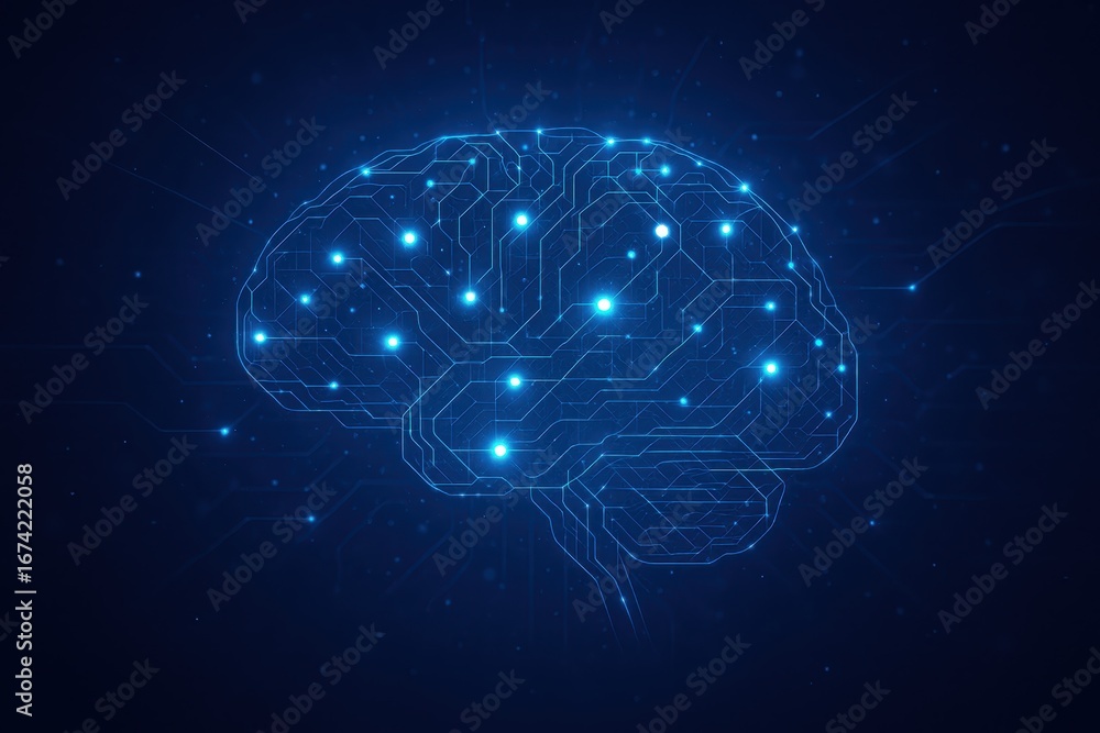 Aufkleber advanced ai brain neural network with glowing synapses processing information in cyber space