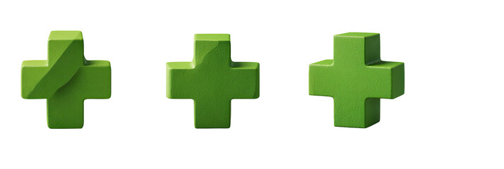 Obraz premium Three stylized, pixelated green plus signs