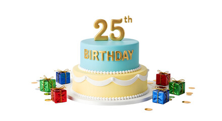 Celebratory 25th Birthday Cake with Gifts
