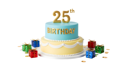 Celebratory 25th Birthday Cake with Gifts