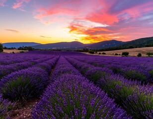 Fototapeta premium Lavender field at sunset (4)