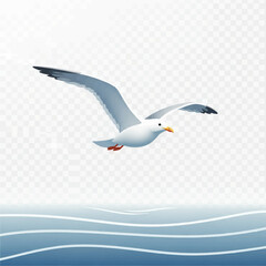 Fototapeta premium Seagull flying over stylized ocean waves
