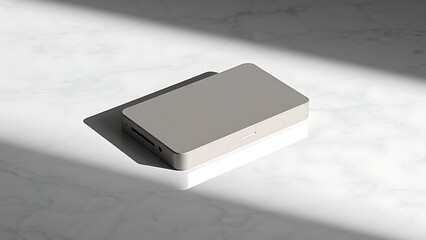 A sleek polished object on marble, abstractly representing modern communication with soft reflections.