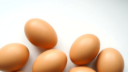 Fresh brown eggs arranged on white, highlighting natural textures in soft window light.