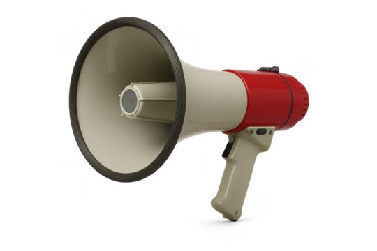 Bold Red Megaphone Ready for Important Announcement on White Background