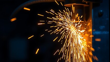 Abstract close-up of glowing sparks in metalworking, highlighting industrial energy and craftsmanship.