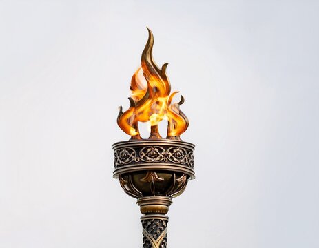 ornate flaming torches in medieval style detailed and decorative lighting white background