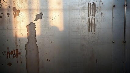 Textured metal surface with abstract reflections, showcasing an industrial and atmospheric aesthetic.