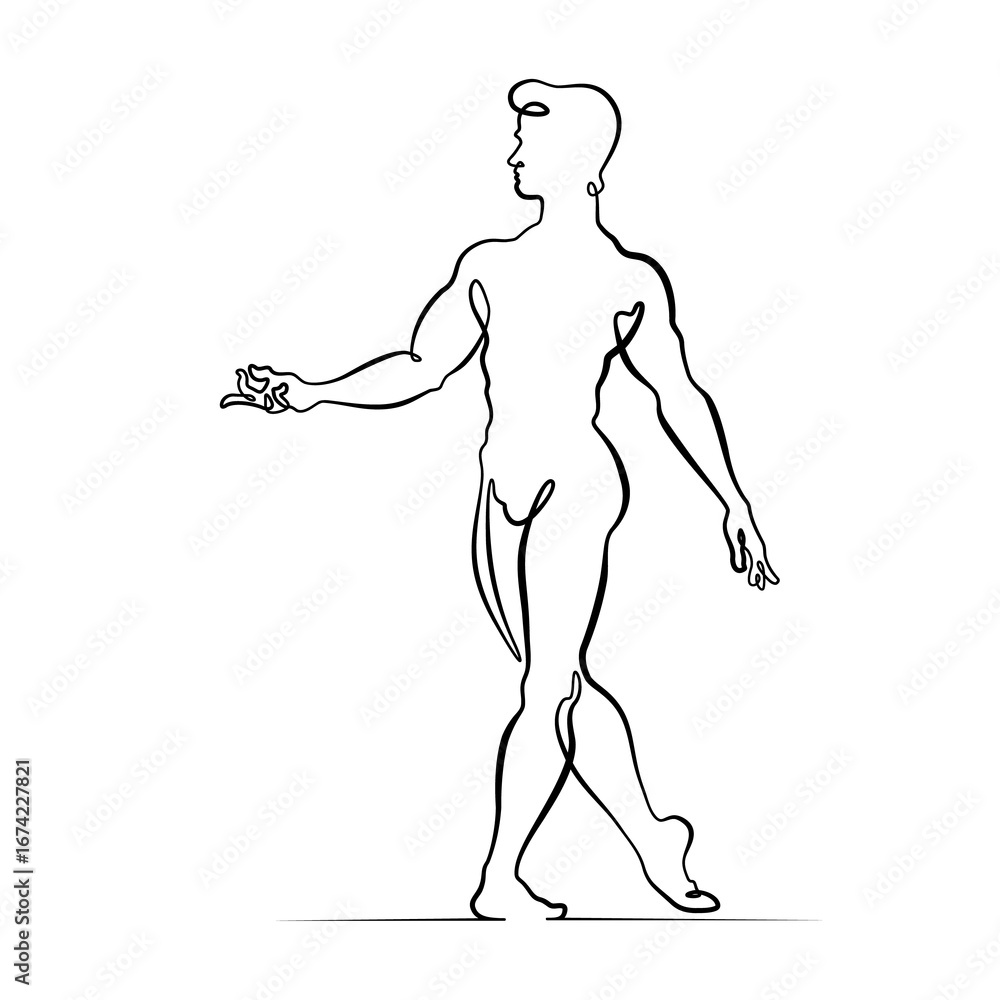 Poster continuous one line drawing male dancer. ballet dancer. one continuous line isolated minimal illustr