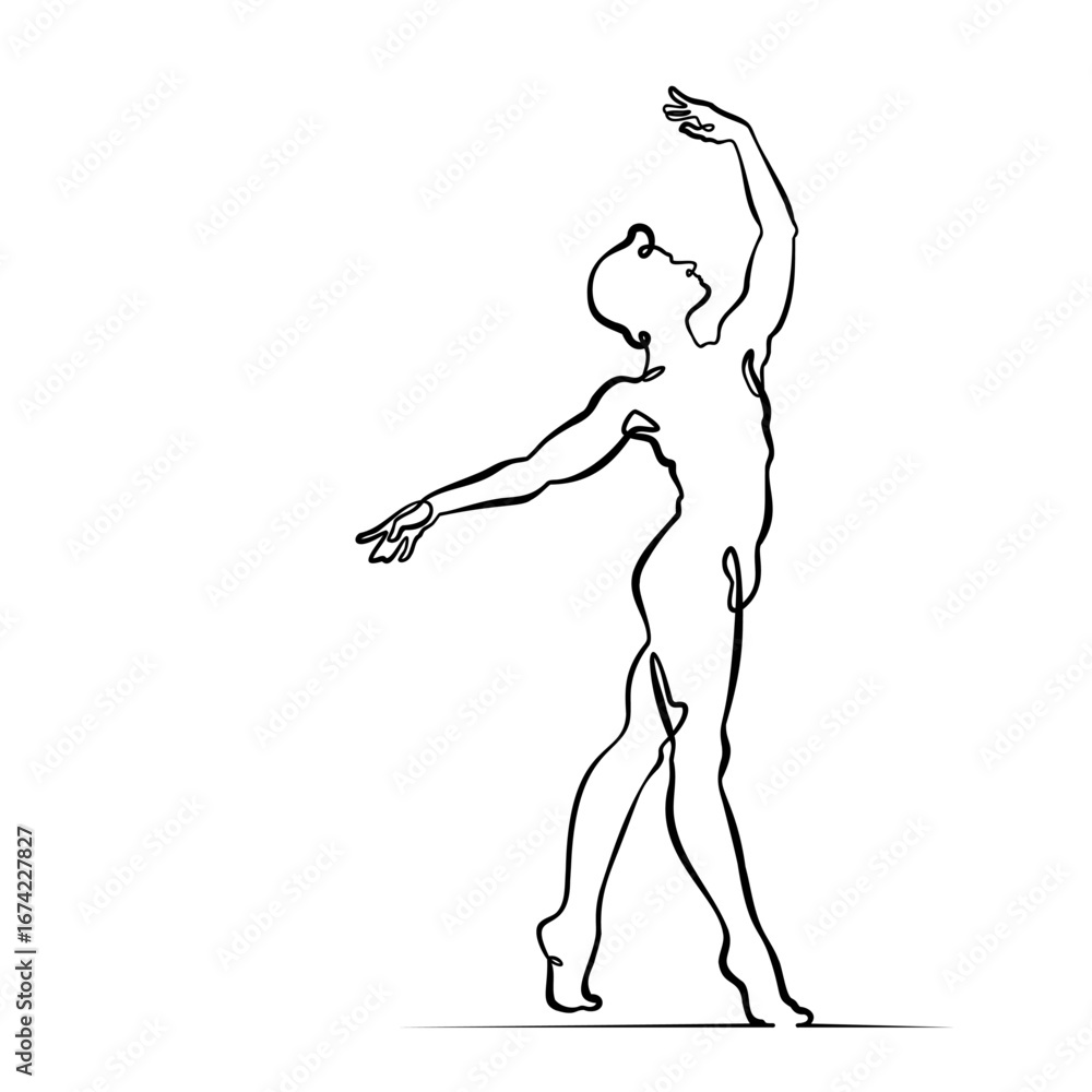 Poster continuous one line drawing male dancer. ballet dancer. one continuous line isolated minimal illustr