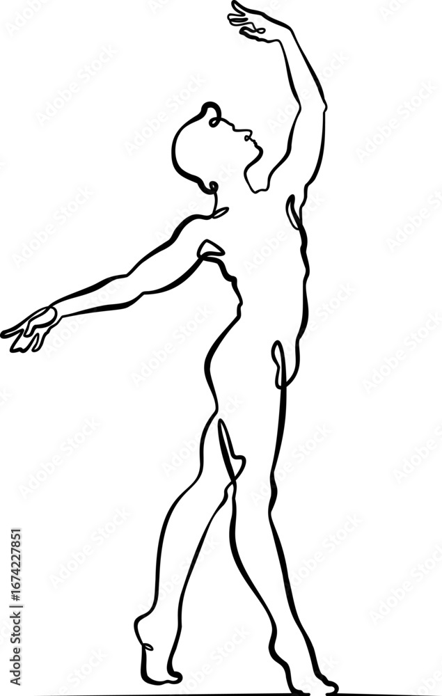Poster continuous one line drawing male dancer. ballet dancer. one continuous line isolated minimal illustr