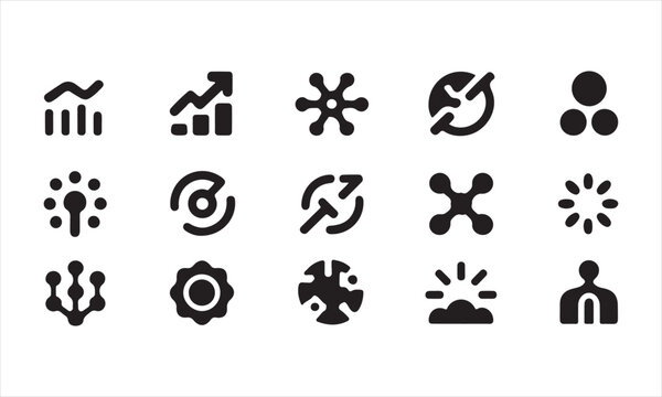 Set of Flat Black Business Icons for Web or Mobile Applications, A collection of 16 simple, black business icons, perfect for websites, apps, or presentations.