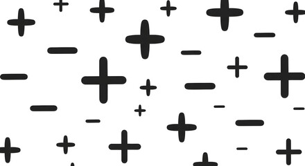 Fototapeta premium Plus and Minus Sign Pattern: Simple Black and White Arithmetic Symbols Background for Mathematics, Data, Education, and Minimalist Design Projects