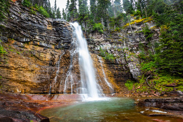 Obraz premium Scenic Virginia waterfall close up in Glacier National Park on summer day