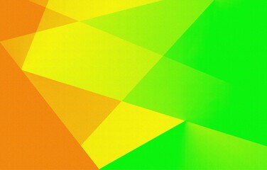 Abstract geometric background with overlapping polygons in bright orange, yellow, and green shades. Modern gradient design with textured surface, perfect for banners, covers, wallpapers, and templates