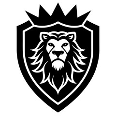 Obraz premium Bold black and white emblem featuring a regal lion s head adorned with a crown atop a shield