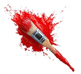 Paintbrush with vibrant red paint splatters