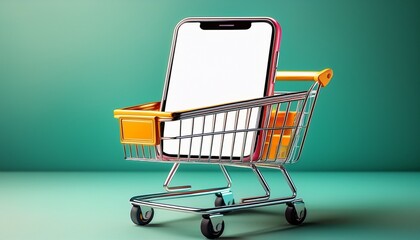 shopping cart with white screen phone