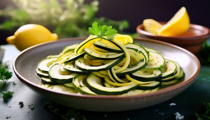 this vibrant zucchini ribbon salad features thinly sliced fresh zucchini drizzled with a zesty lemon vinaigrette garnished with herbs it offers a light and flavorful addition to any meal