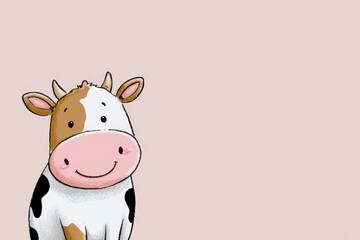 Fototapeta premium Cute cartoon cow vector illustration, perfect for children's books, dairy product branding, and farm-themed mobile apps