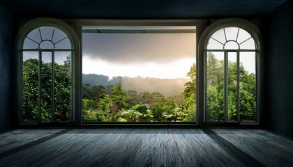 nature view glass window dark interior