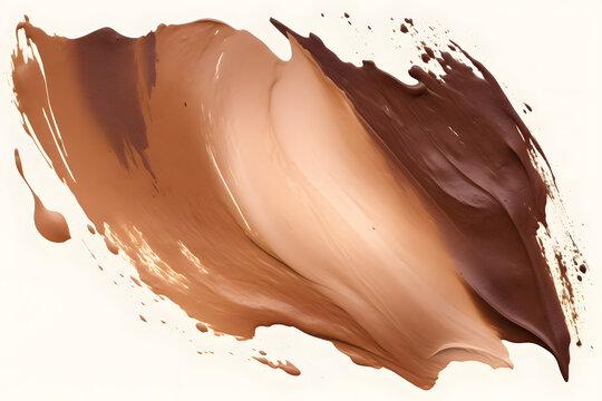 Smear of Brown Chocolate Cream or Cosmetic Foundation on a White Background